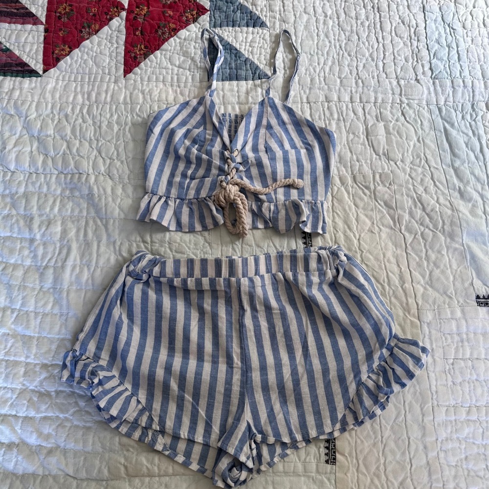 Unbranded Striped Two Piece‎ Short Set Blue White Cotton Small